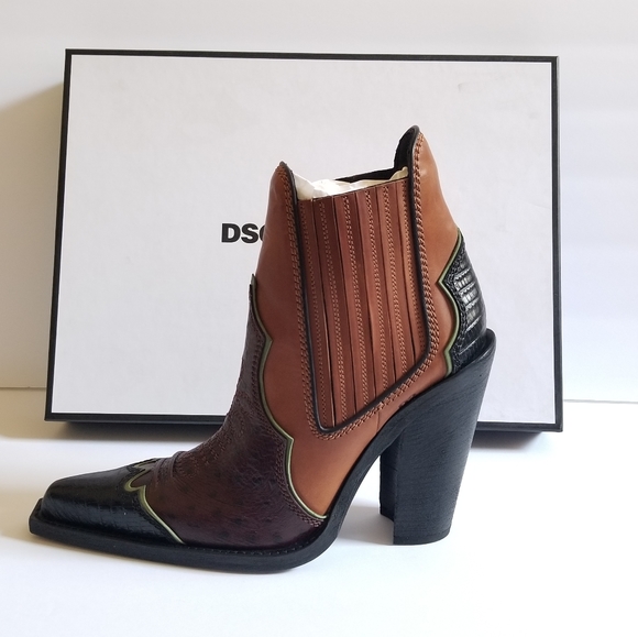 Dsquared2 Embroidered Pointed Toe Western Leather Boots Size 38 Brown Bl… - Picture 11 of 11